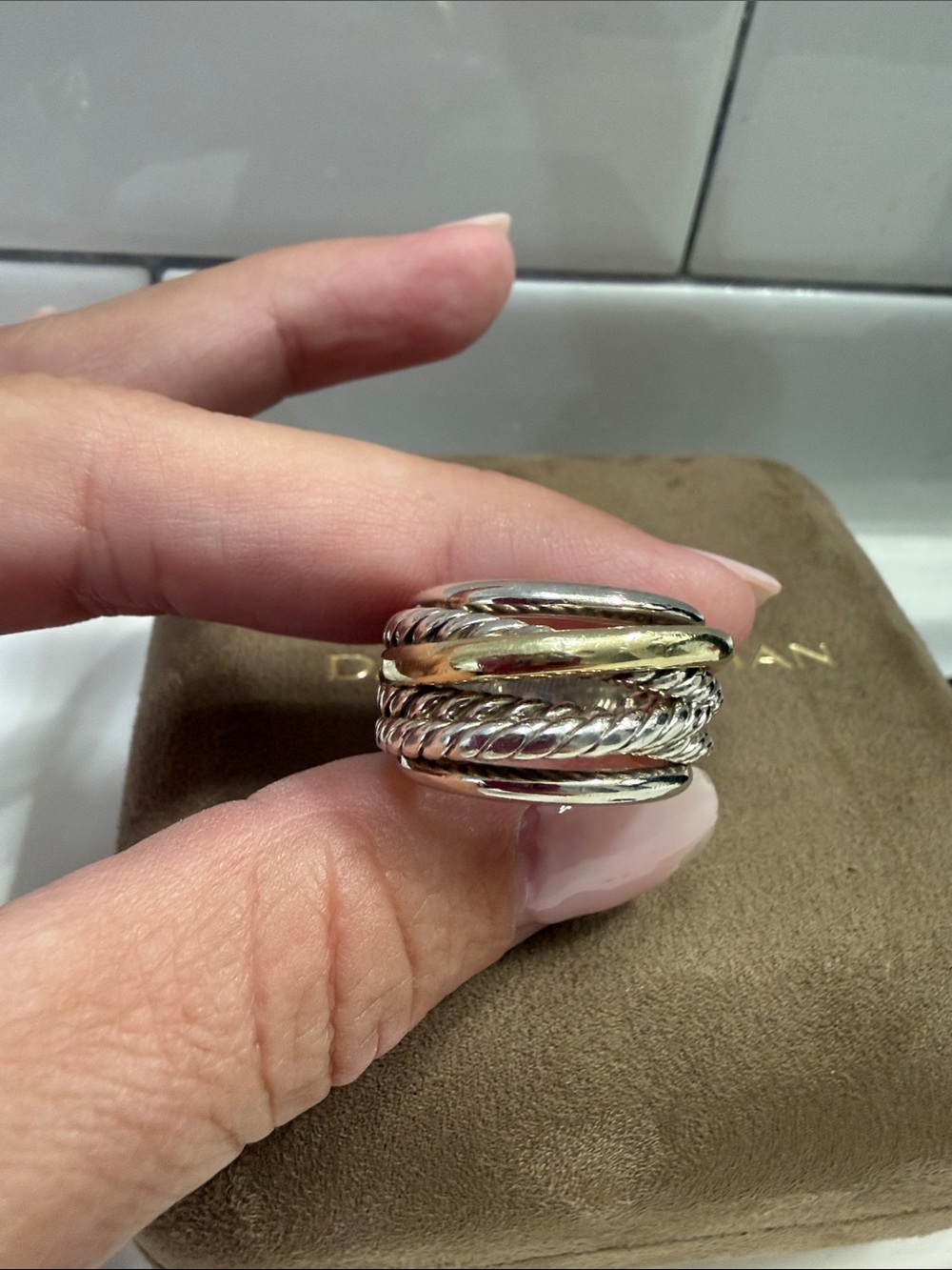 David Yurman Two-Tone Silver and Gold Multi-Band Cable Ring - Picture 14 of 16